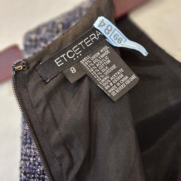 Etcetera Women's Dress Virgin Wool Silk Cotton Blend Sheath Blue Black Grey Sz 8 - Picture 14 of 14
